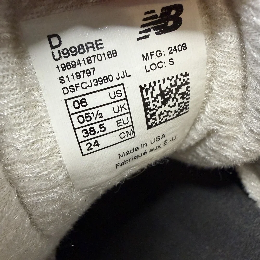 New Balance 998 Made In USA Teddy Santis Brown Toe U998RE Men's Size 6D Sneakers